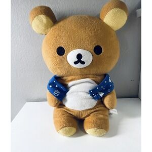 San-X Rilakkuma Plush 19" Rilakkuma Blue Scarf Stuffed Toy Doll